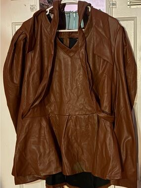 Ashley Stewart Brown Faux Leather Hooded Jacket